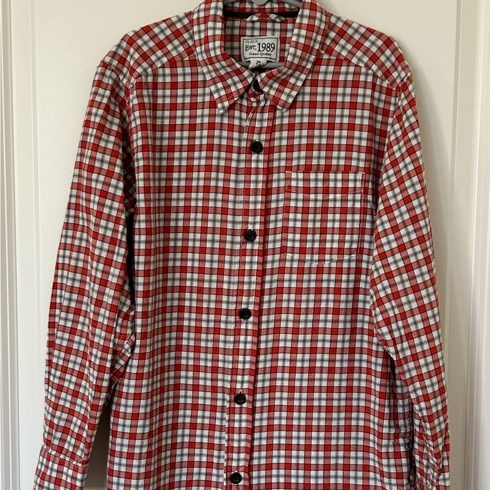 Place‎ Est. 1989 Orange White Black Plaid Boys Long Sleeve Shirt Size M 7/8